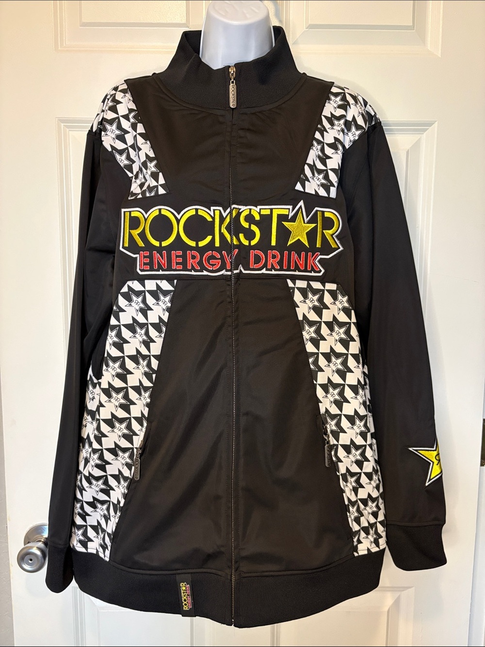 Rockstar Energy Drink Black Logo Zip-Up Lightweight Jacket New Size Large